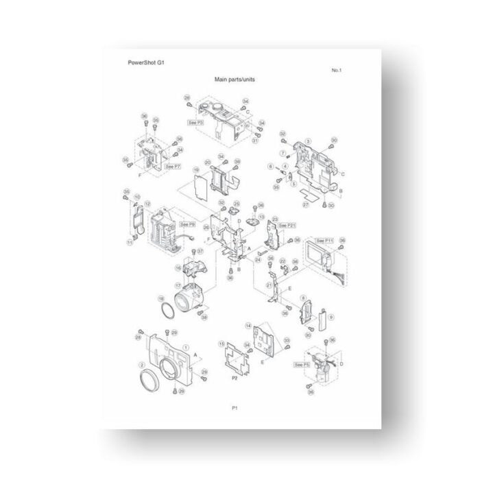 22-page PDF 2.52 MB download for the Canon G-1 Parts Catalog | Powershot Digital