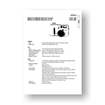 Minolta Dimage S404 Service Manual Parts List Download