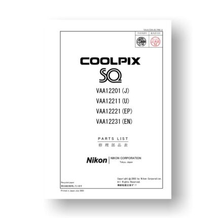15-page PDF 101 MB download for the Nikon Coolpix SQ Parts List | Digital Cameras