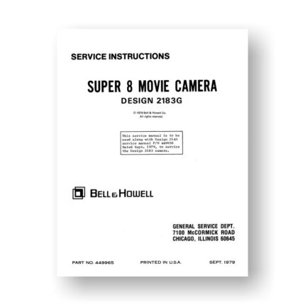 Bell & Howell 2183G Service Manual Parts List | Super 8 Movie Camera